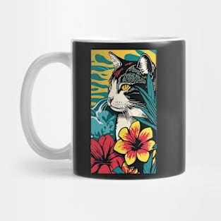 American Shorthair Cat Vibrant Tropical Flower Tall Retro Vintage Digital Pop Art Portrait 2 Mug